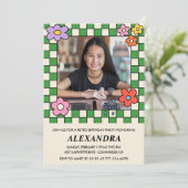 14e verjaardag uitnodigingen Retro Groovy Bloemen (Staand voorkant)