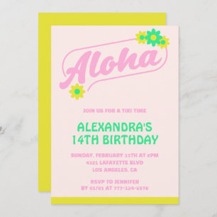 14e verjaardag uitnodigingen Tropical Aloha Pink