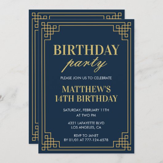 14e verjaardag uitnodigingen Verjaardagsfeest jong (Voorkant / Achterkant)