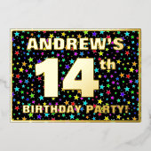 14e verjaardag van de geboorte - Fun, kleurrijk st Folie Uitnodiging (Voorkant)
