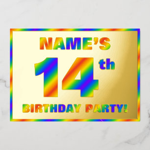14e verjaardag van de geboorte - Fun, regenboogspe Folie Uitnodiging