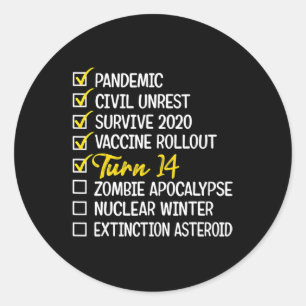 14e verjaardag van de gift 14 jaar oud Quarantine  Ronde Sticker