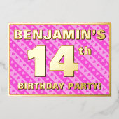 14e verjaardag van de opstand - vuurroze harten en folie uitnodiging (Voorkant)