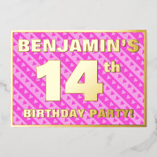 14e verjaardag van de opstand - vuurroze harten en folie uitnodiging