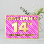 14e verjaardag van de opstand - vuurroze harten en folie uitnodiging (Staand Voorkant)