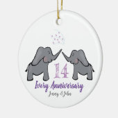 14e verjaardag van de paarse olifant in ivoor keramisch ornament (Links)