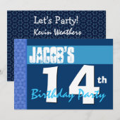 14e verjaardag van het moderne blauwe Star-patroon Kaart (Voorkant / Achterkant)