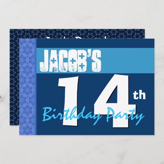 14e verjaardag van het moderne blauwe Star-patroon Kaart (Voorkant / Achterkant)