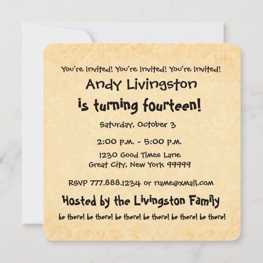 14e verjaardag van het moderne Sinaasappel en zwar Kaart (Achterkant)