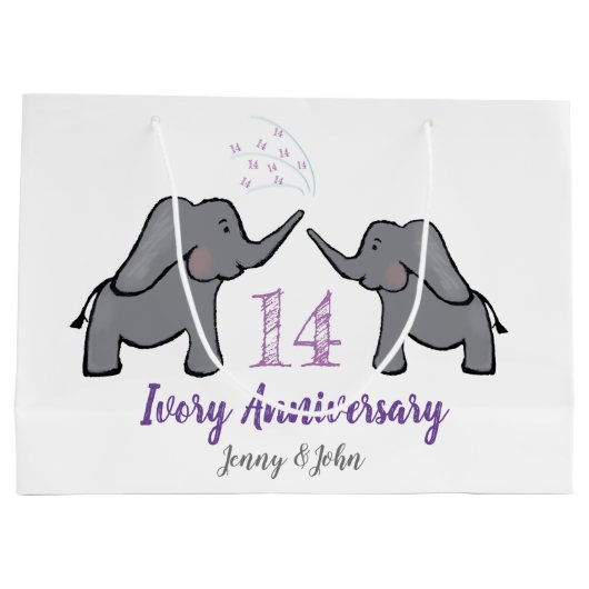 14e verjaardag van ivoorbruiloft schattige olifant groot cadeauzakje (Achterkant)