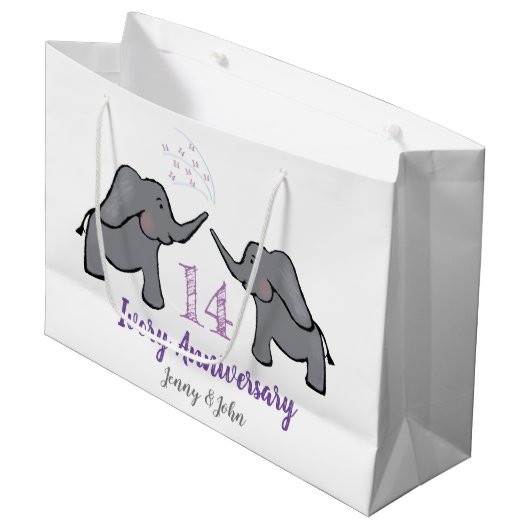 14e verjaardag van ivoorbruiloft schattige olifant groot cadeauzakje (Voorkant Gekanteld)
