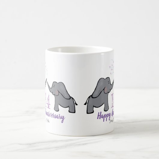 14e verjaardag van ivoorbruiloft schattige olifant koffiemok (Center)
