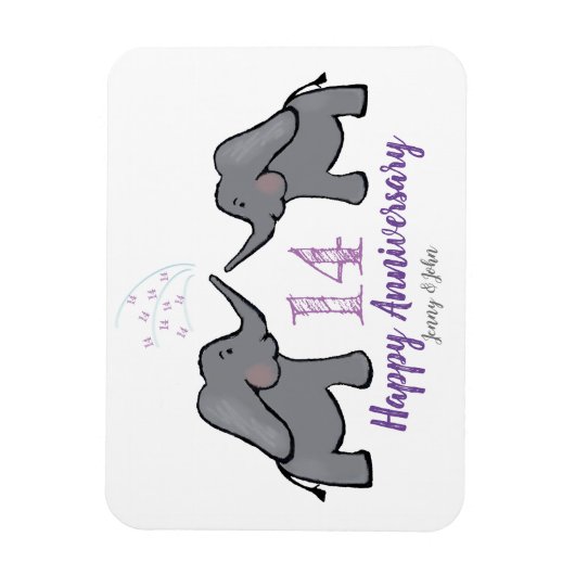 14e verjaardag van ivoorbruiloft schattige olifant magneet (Verticaal)