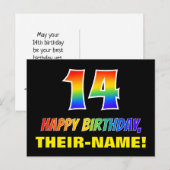 14e verjaardag: Vet, Vun, eenvoudig, regenboog 14 Briefkaart (Voorkant / Achterkant)