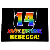 14e verjaardag: Vet, Vun, eenvoudig, regenboog 14 Groot Cadeauzakje (Voorkant)