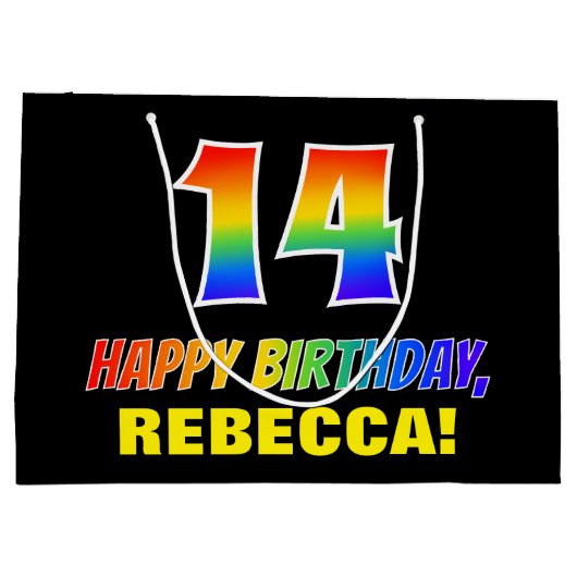 14e verjaardag: Vet, Vun, eenvoudig, regenboog 14 Groot Cadeauzakje (Achterkant)