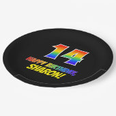 14e verjaardag: Vet, Vun, eenvoudig, regenboog 14 Papieren Bordje (Gekanteld)