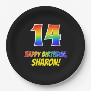 14e verjaardag: Vet, Vun, eenvoudig, regenboog 14 Papieren Bordje