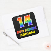 14e verjaardag: Vet, Vun, eenvoudig, regenboog 14 Vierkante Sticker (Envelop)