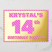 14e verjaardag — Vet, vun, roze band # 14 Folie Uitnodiging (Voorkant)