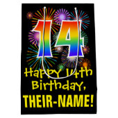 14e verjaardag: Vuurwapenpatroon en regenboog 14 Medium Cadeauzakje (Achterkant)