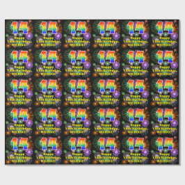 14e verjaardag: vuurwerk, regenboogblik # "14" cadeaupapier