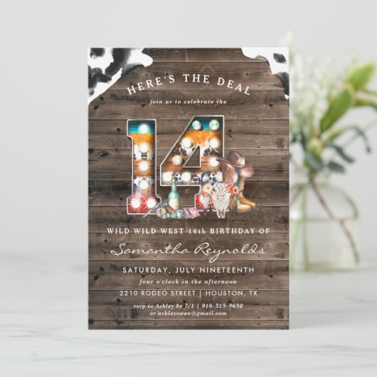 14e verjaardag | Wild West Cowboy uitnodiging (Staand voorkant)