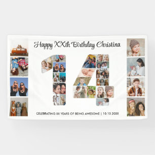 14e verjaardagsfeest Nummer 14 fotocollage Spandoek