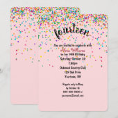 14e verjaardagsfeestje confetti uitnodiging (Voorkant / Achterkant)