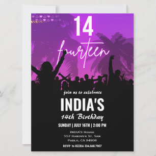 14e verjaardagsfeestje roze neon uitnodiging