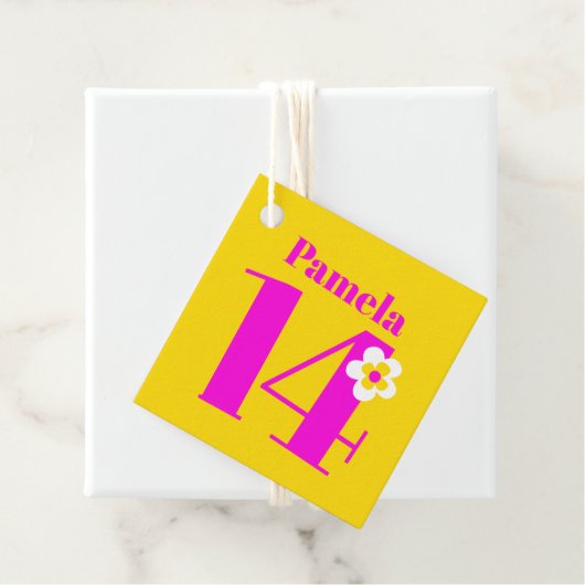 14e verjaardagsfeestmeisjes roze geel paarse bedankjes labels (In situ)