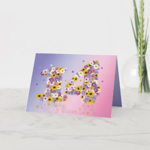 14e verjaardagskaart met bloemrijke letters kaart