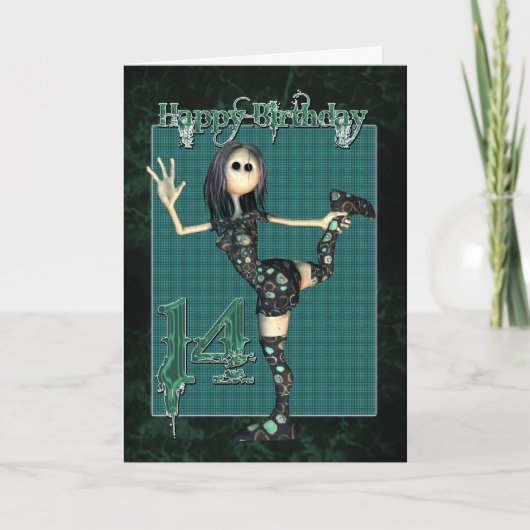 14e verjaardagskaart met Moonies H.I.P Rag Doll Kaart (Voorkant)