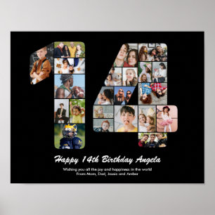 14e Verjaardagsnummer 14 Aangepaste Fotosamenstell Poster
