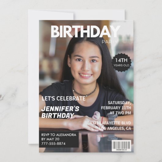 14e verjaardagsuitnodiging Girl Magazine Hoesje Kaart (Voorkant)