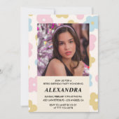 14e verjaardagsuitnodiging Retro Groovy Flowers Sc Kaart (Voorkant)