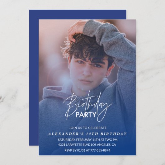 14e verjaardagsuitnodiging Verjaardagsfeest Foto j Kaart (Voorkant / Achterkant)
