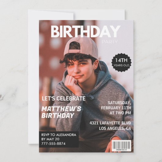 14e verjaardagsuitnodiging voor hem Magazine Hoesj Kaart (Voorkant)