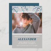 14e verjaardagsuitnodigingen Boy Confetti Photo Na Kaart (Voorkant / Achterkant)