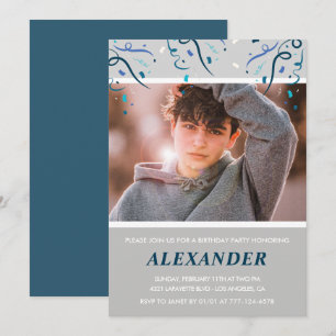 14e verjaardagsuitnodigingen Boy Confetti Photo Na Kaart