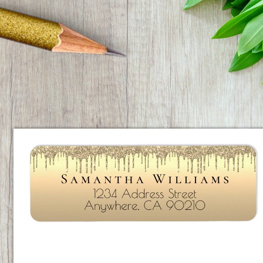 14K Gouden Druppelende Glitter Retouradreslabels Etiket