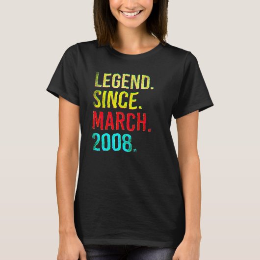 14th Birthday  14 Year Old Legend Since March 2008 T-shirt (Voorkant)