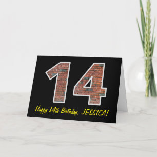 14th Birthday - Brick Wall Pattern "14" w / Naam Kaart