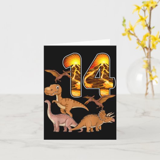 14th Birthday Dinosaur T-rex 14 Years Old Birthday Kaart (Gele Bloem)