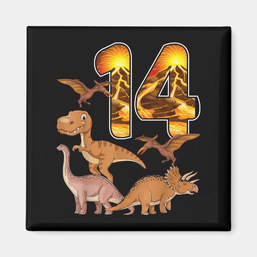 14th Birthday Dinosaur T-rex 14 Years Old Birthday Magneet (Voorkant)