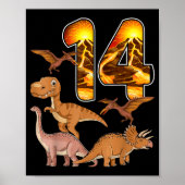 14th Birthday Dinosaur T-rex 14 Years Old Birthday Poster (Voorkant)