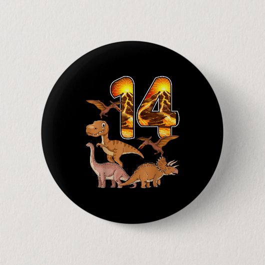 14th Birthday Dinosaur T-rex 14 Years Old Birthday Ronde Button 5,7 Cm (Voorkant)
