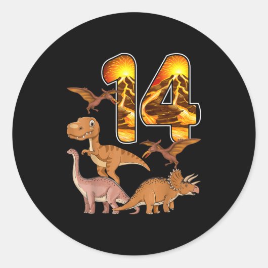 14th Birthday Dinosaur T-rex 14 Years Old Birthday Ronde Sticker (Voorkant)