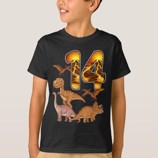 14th Birthday Dinosaur T-rex 14 Years Old Birthday T-shirt (Voorkant)