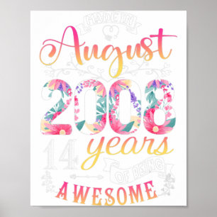 14th Birthday Flowers Gift for Girls Born in Augus Poster